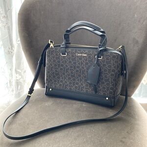 New Calvin Klein Garnet Signature Triple Compartment Top Zipper Satchel